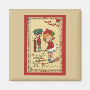 Vintage Cute Valentine's Day, Children Sports Golf Magnet