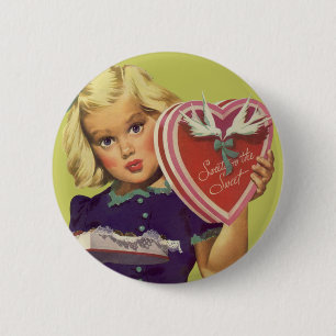 Vintage Cute Valentine's Day, Girl with Chocolates 6 Cm Round Badge
