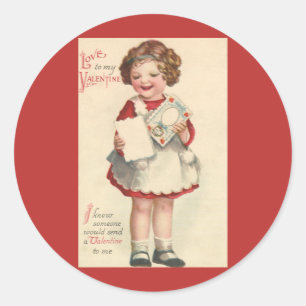 Vintage Cute Valentines Day, Girl with Love Letter Classic Round Sticker
