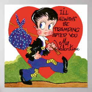 Vintage Cute Valentine's Day, Hobo Boy Heart Poster