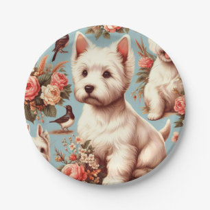Vintage Cute West Highland White Terrier Paper Plate