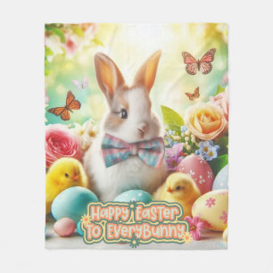 Vintage, Cute, whimsical & colourful Easter bunny Fleece Blanket