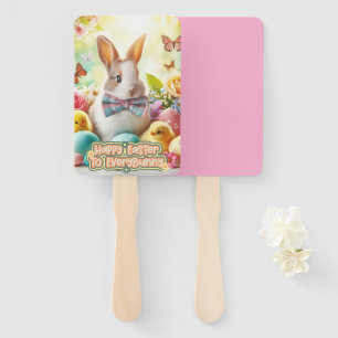 Vintage, Cute, whimsical & colourful Easter bunny Hand Fan