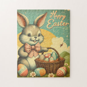 Vintage, Cute, whimsical & colourful Easter bunny Jigsaw Puzzle
