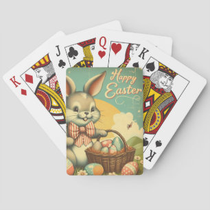 Vintage, Cute, whimsical & colourful Easter bunny Playing Cards