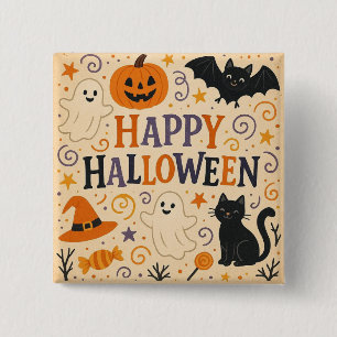 Vintage, cute whimsical Happy Halloween 15 Cm Square Badge
