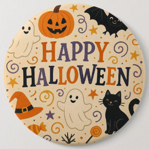 Vintage, cute whimsical Happy Halloween 6 Cm Round Badge