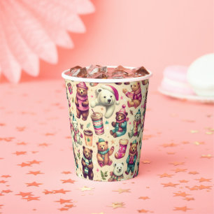 Vintage Cute Winter Teddy Bear Pattern Paper Cups