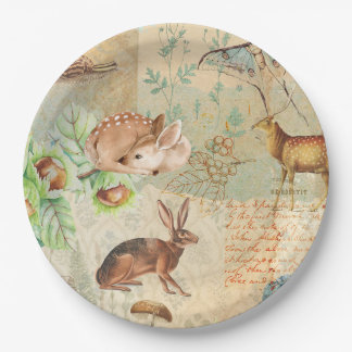 Vintage Cute Woodland Animals Pattern Paper Plate