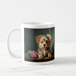 Vintage Cute Yorkshire Terrier puppy Rose Portrait Coffee Mug