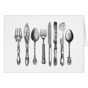 Vintage Cutlery Black White Fork Spoon Knife 1800s