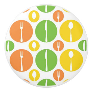 Vintage Cutlery Pattern Ceramic Knob
