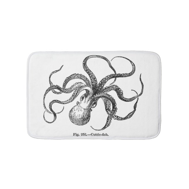 Vintage cuttlefish octopus kraken steampunk nautic bath mat (Front)