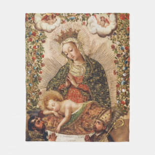 Vintage Cuzco School Virgin Adoring Christ Child Fleece Blanket