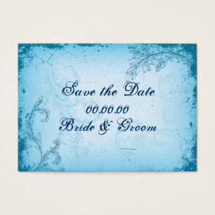 Vintage cyan blue scroll leaf Save the Date