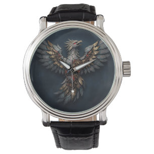 Vintage Cyber-Phoenix:Aged Gold & Neon Mythic Bird Watch