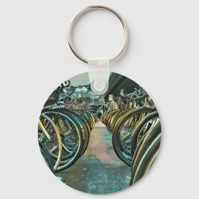Vintage cycling artwork key ring (Front)