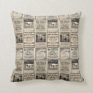 Vintage Cyclist Advertising Collage Cushion