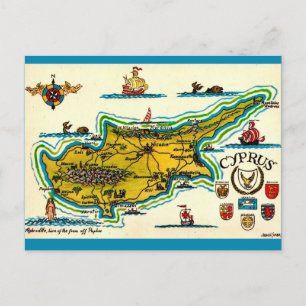 Vintage Cyprus Map Postcard