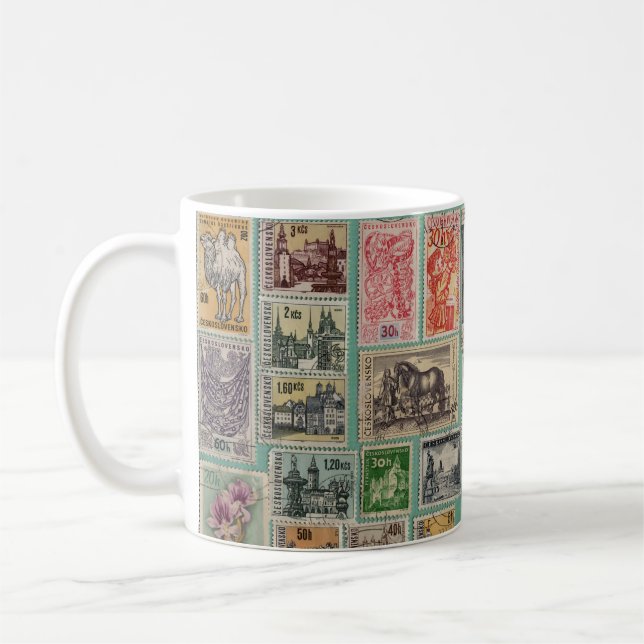 Vintage Czech stamps copyright free Coffee Mug (Left)