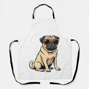 Vintage Dabbing Pug with Sunglasses Funny Dog Vect Apron