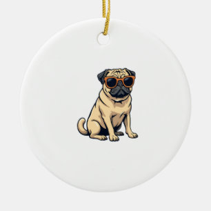 Vintage Dabbing Pug with Sunglasses Funny Dog Vect Ceramic Ornament