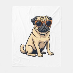Vintage Dabbing Pug with Sunglasses Funny Dog Vect Fleece Blanket
