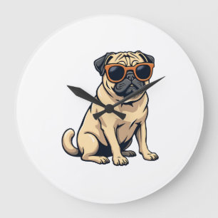 Vintage Dabbing Pug with Sunglasses Funny Dog Vect Large Clock