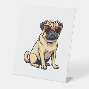 Vintage Dabbing Pug with Sunglasses Funny Dog Vect Pedestal Sign