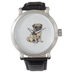 Vintage Dabbing Pug with Sunglasses Funny Dog Vect Watch
