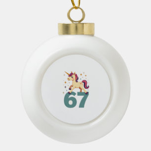 Vintage Dabbing Unicorn 67 Rainbow Birthday Vector Ceramic Ball Christmas Ornament
