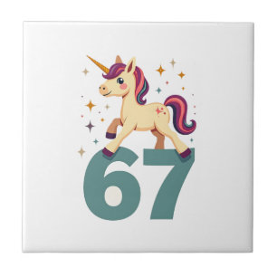 Vintage Dabbing Unicorn 67 Rainbow Birthday Vector Ceramic Tile