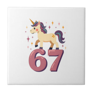 Vintage Dabbing Unicorn 67 Rainbow Birthday Vector Ceramic Tile