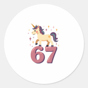 Vintage Dabbing Unicorn 67 Rainbow Birthday Vector Classic Round Sticker