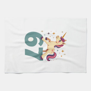 Vintage Dabbing Unicorn 67 Rainbow Birthday Vector Tea Towel