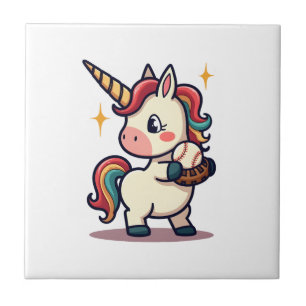 Vintage Dabbing Unicorn Baseball Cartoon Vector De Ceramic Tile