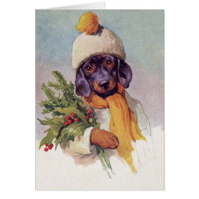 Vintage Dachshund at Christmas (Blank Inside), (Front)