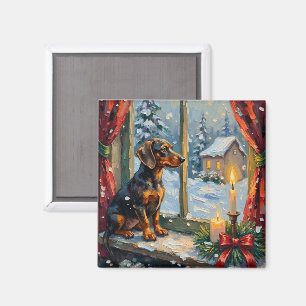 Vintage Dachshund by Cozy Christmas Window Magnet