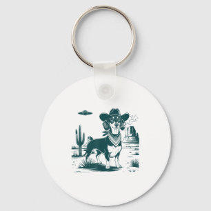 Vintage Dachshund Cowboys Ufo Western Funny Dog T- Key Ring