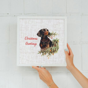 Vintage Dachshund Dog Rustic Christmas Greetings Poster