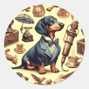 Vintage Dachshund Illustration Classic Round Sticker