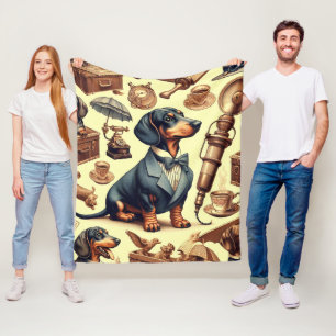 Vintage Dachshund Illustration Fleece Blanket