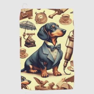 Vintage Dachshund Illustration Golf Towel
