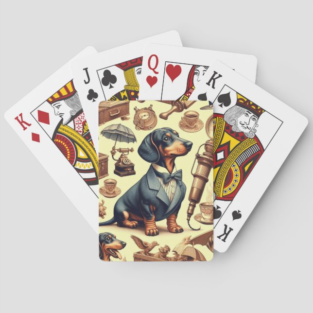 Vintage Dachshund Illustration Playing Cards (Back)