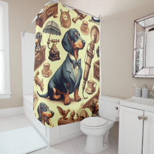 Vintage Dachshund Illustration Shower Curtain