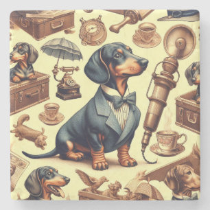 Vintage Dachshund Illustration Stone Coaster