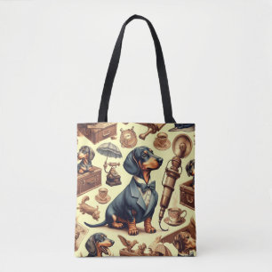 Vintage Dachshund Illustration Tote Bag