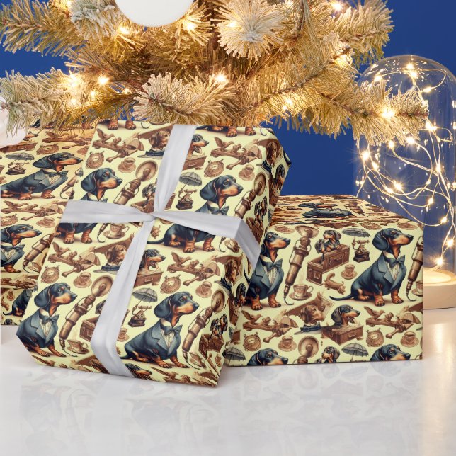 Vintage Dachshund Illustration Wrapping Paper (Holidays)