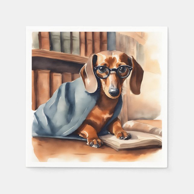 Vintage Dachshund in the Old Library Napkin (Front)