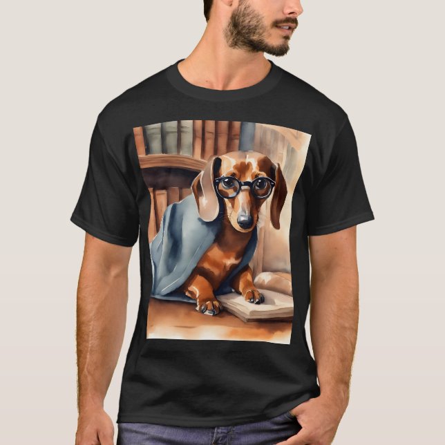 Vintage Dachshund in the Old Library T-Shirt (Front)